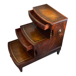 19th Century Flame Mahogany and Gold Tooled Leather Regency Bed Steps or Library Steps For Sale