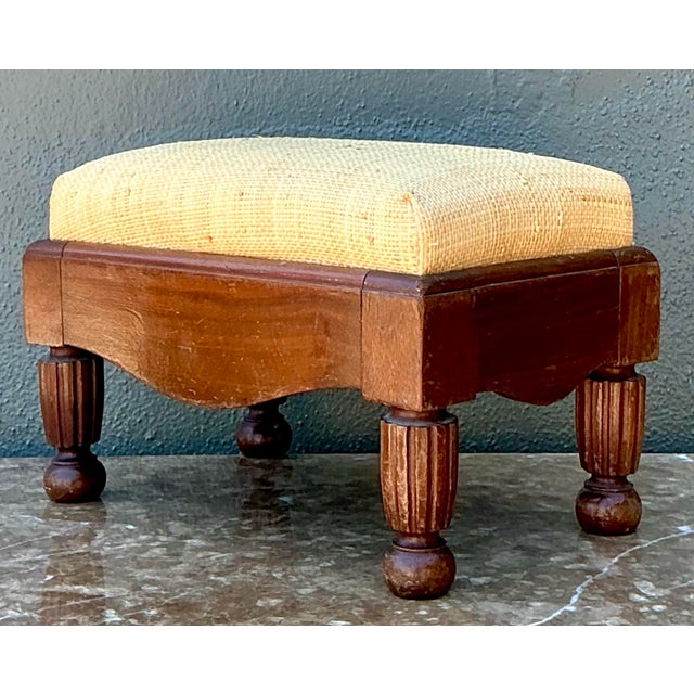 Vintage Grasscloth Footstool For Sale In West Palm - Image 6 of 12