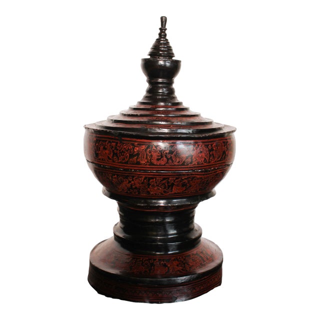 19th Century Black Lacquered Burmese Offering Vessel For Sale