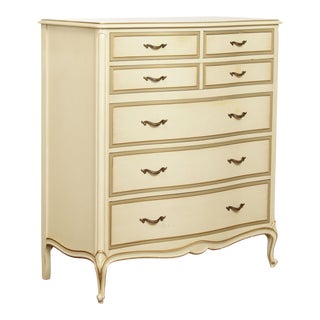 Mid 20th Century Drexel Touraine French Provincial Style Painted Tall Chest of Drawers For Sale