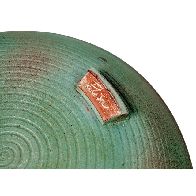 Vintage Green Artisan Ceramic Platter For Sale - Image 4 of 9