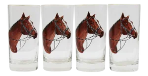 Set of 4 Hand-Painted Horsehead Highball Glasses