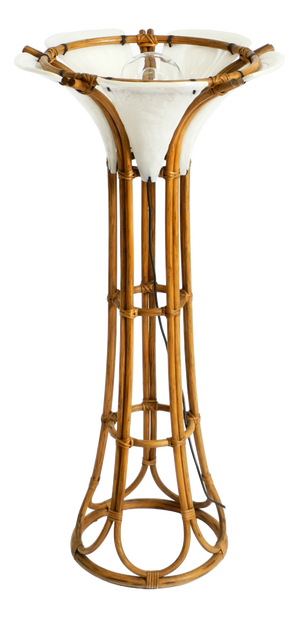 Bamboo Floor Lamp with White Acrylic Glass Elements, 1960s
