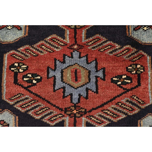 Zanjan Rug 4'5'' X 6'8'' Blue Wool Vintage Tribal Hand-Knotted Oriental Carpet For Sale - Image 9 of 15