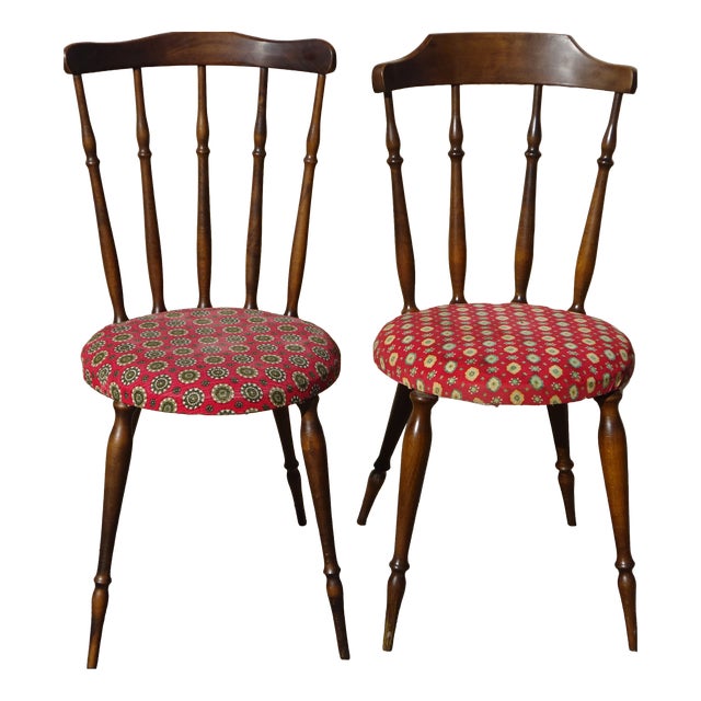 Wood and Fabric Chairs, Set of 2 For Sale