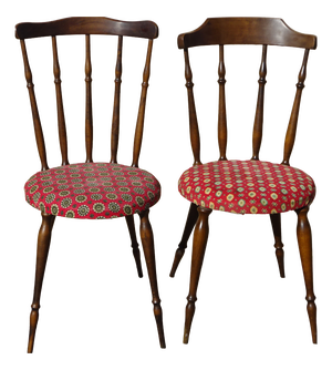 Wood and Fabric Chairs, Set of 2