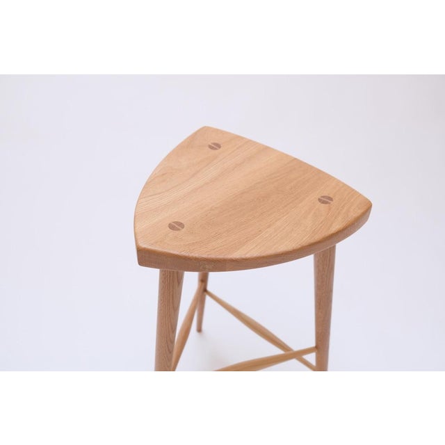 2020s White Oak Three Legged Danish Modern Stool Japanese Design For Sale - Image 5 of 7