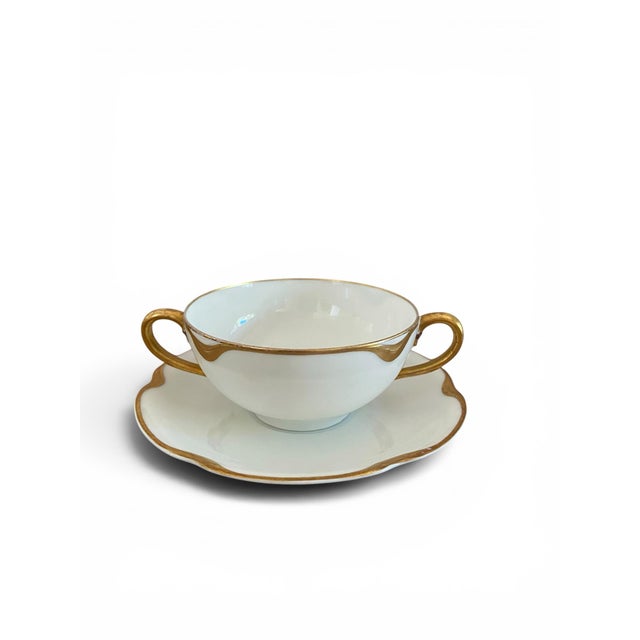 Traditional Antique 1900s Haviland Limoges "Silver Anniversary" Bouillon Cups & Saucers - Set of 8 For Sale - Image 3 of 11