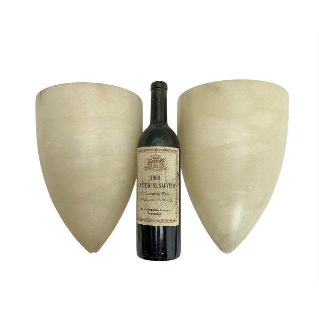 Stone Large Art Deco Cocoon Shape Alabaster Wall Sconce, 1970s, Set of 2 For Sale - Image 7 of 11