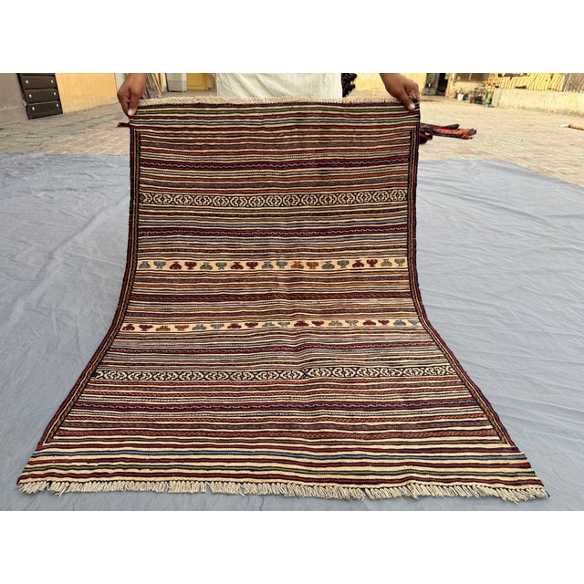 Flat Weave Afghan Sumak Kilim Rug For Sale - Image 10 of 11