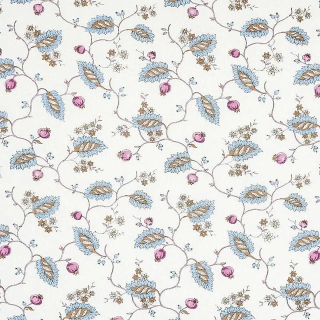 Schumacher Maryam Vine Fabric in Sky & Plum For Sale