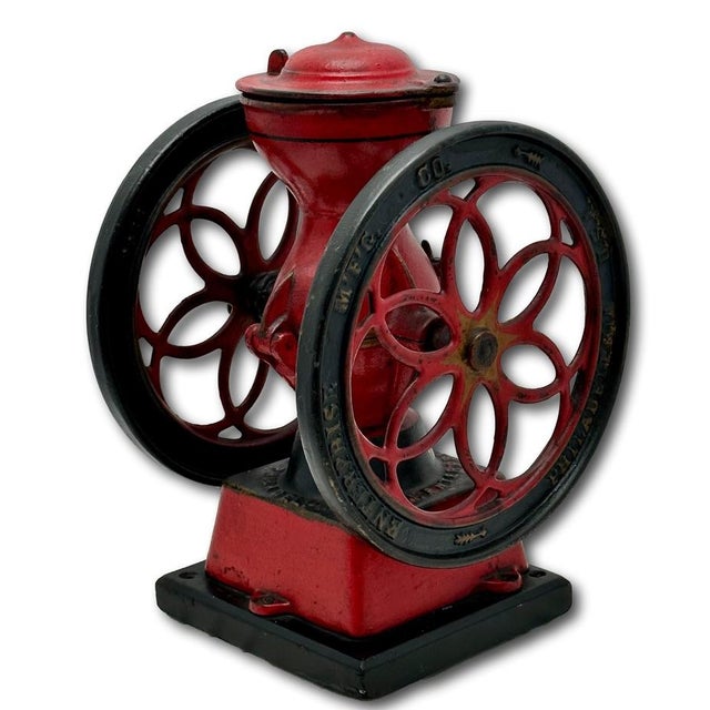 Rare Small 12.75 Inch Tall Antique Enterprise Philladelphia MFG Co. #2 Cast Iron Hand Crank Coffee Grinder in Excellent Original Paint. For Sale - Image 12 of 18