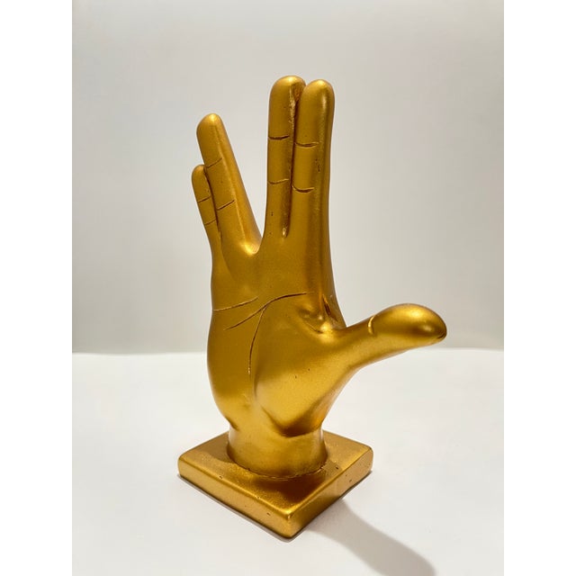 Pop Art The Vulcan Salute Live Long & Prosper Spock Hand Sculpture in Gold For Sale - Image 3 of 4