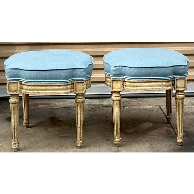 French Mid-Century Petite French Louis XVI Style Ottomans or Stools - Pair For Sale - Image 3 of 5
