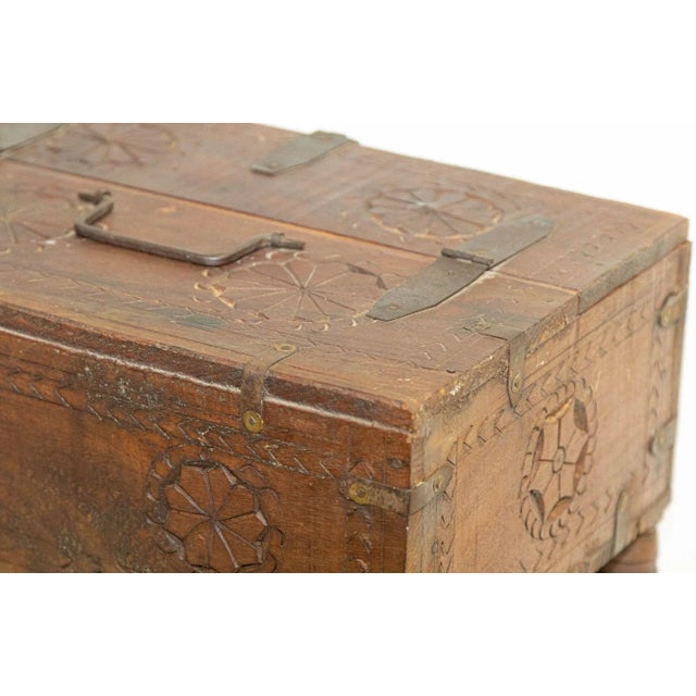 Antique Rajasthani Footed Chest Box India 1900's For Sale - Image 10 of 13