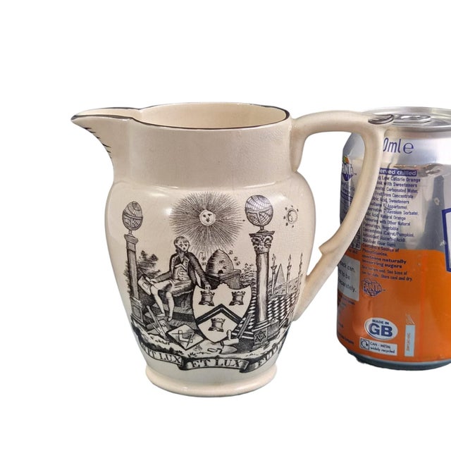 English George III Masonic Black Transfer Creamware Jug, 1810s For Sale - Image 9 of 10