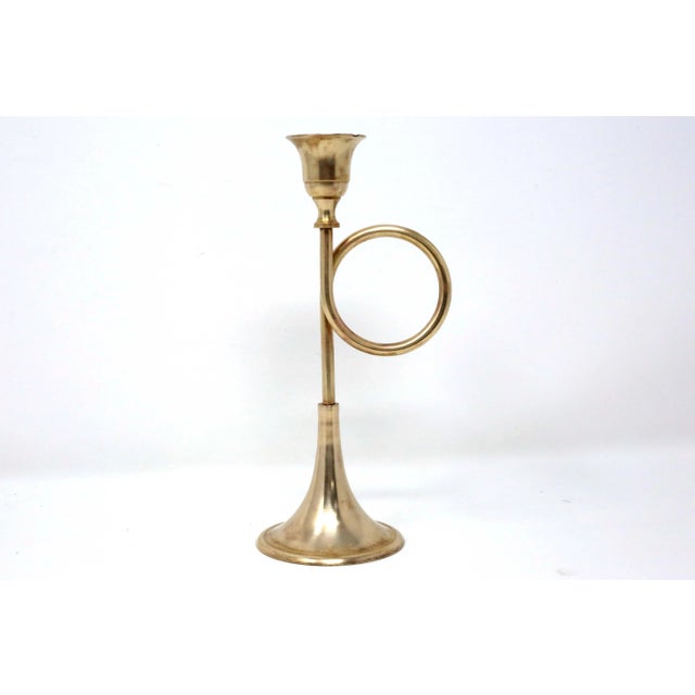1980s Vintage Brass Trumpet Candle Holder For Sale - Image 5 of 5