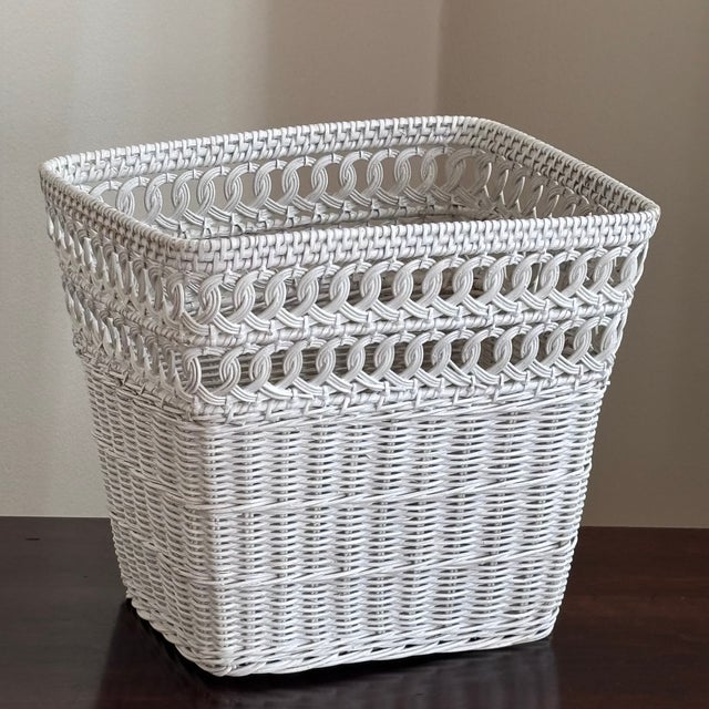Mid-20th Century Rectangular Boho Wicker Wastepaper Basket For Sale - Image 16 of 18