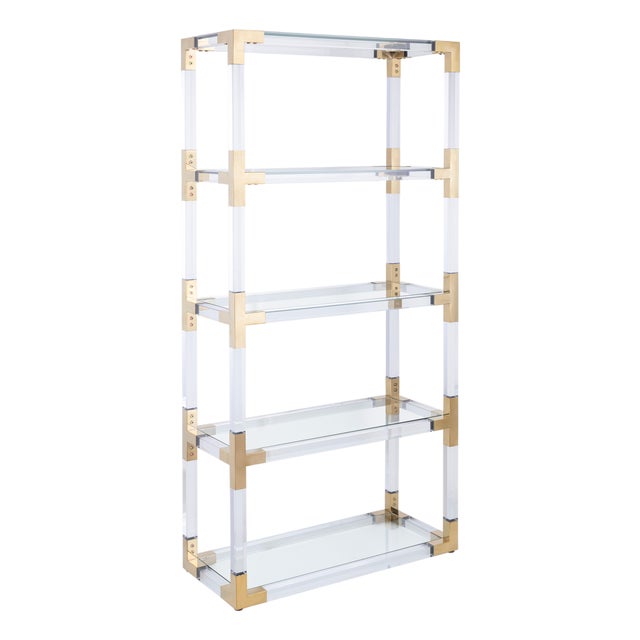 Pasargad Home Mira Modern Glass Etagere Bookcase With Gold Accents & Acrylic Frame For Sale