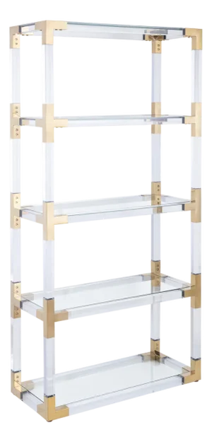 Pasargad Home Mira Modern Glass Etagere Bookcase With Gold Accents & Acrylic Frame