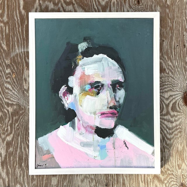 Vintage Boho Original Abstract Expressionist Oil Portrait on Canvas For Sale - Image 11 of 11