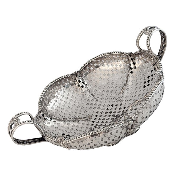 English English Pierced Silver Centerpiece or Fruit Basket With Opposing Handles For Sale - Image 3 of 13