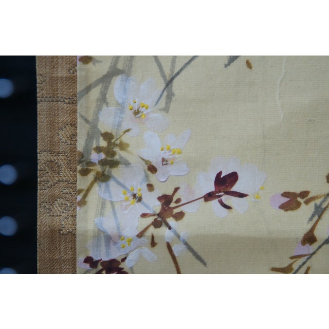 Beige Early 20th Century Antique Japanese Cherry Blossom Watercolor Silk Scroll Painting For Sale - Image 8 of 12
