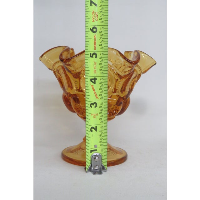 L E Smith Glass Moon and Stars Amber Pedestal Ruffle Compote Dish 5600b For Sale - Image 10 of 12