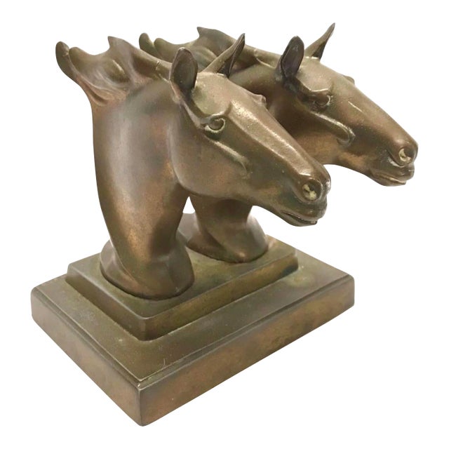 Vintage Bronze Heavy Cast Double Horse Letter Holder For Sale