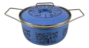 Mid-Century Italian Siltal Egyptian Revival Periwinkle Enameled Steel Dutch Oven