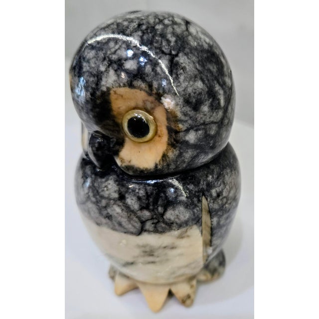 Mid-Century Volterra Alabaster Owl Figurine With Glass Eyes, Italian Hand-Carved Sculpture For Sale - Image 4 of 9