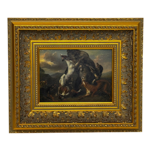 19th Century Oil Painting at Bay: Bear and Hounds in Combat in the Manner of Richard Ansdell