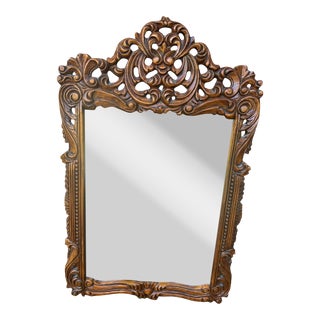 Vintage French Rocco Style Hand Carved Wood Wall Mirror For Sale
