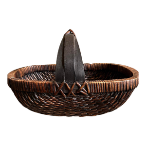 Vintage MCM Japanese Willow Weave Bamboo Handwoven Basket Triple Arch Handle Japandi / Mingei