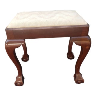 1940s Chippendale Style Mahogany and Upholstered Stool With Ball Claw Feet For Sale