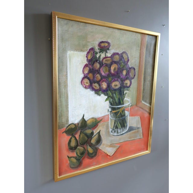 Mid-Century Modern 'Purple Blooms' Expressive Swedish Still Life Oil Painting, Framed For Sale - Image 4 of 11