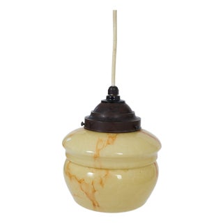 Art Deco Pendant Lamp with Marbleized Glass Shade, 1930s For Sale