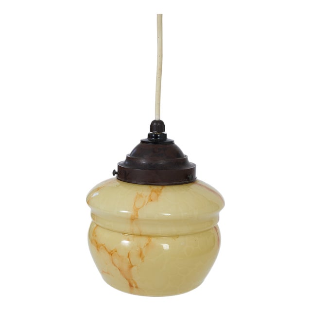 Art Deco Pendant Lamp with Marbleized Glass Shade, 1930s For Sale