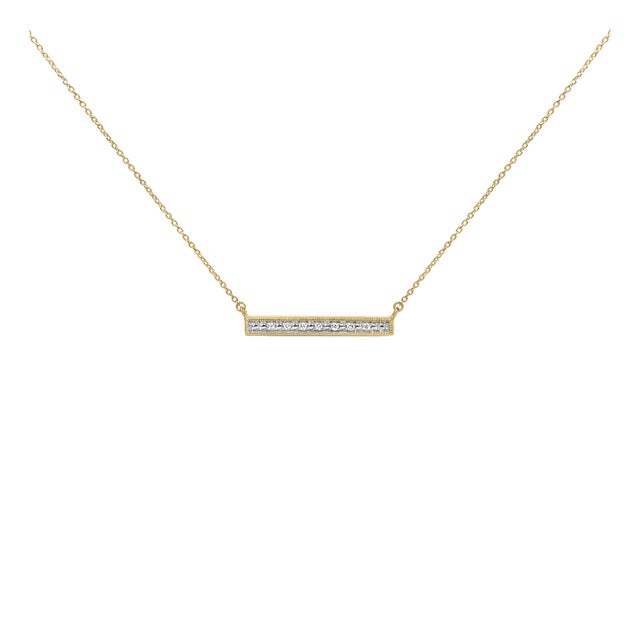 Yellow Gold Plated Diamond Accent Bar Pendant Necklace For Sale