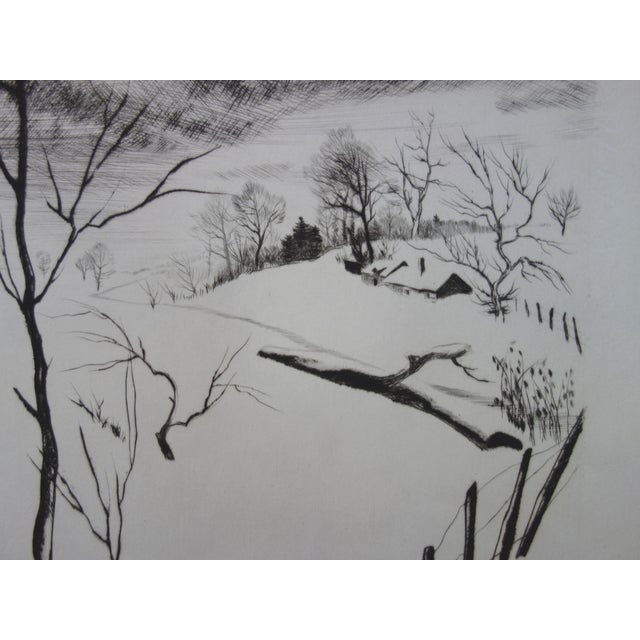 Gaston Barret, Winter Landscape, Ink Drawing and Etching For Sale - Image 6 of 8