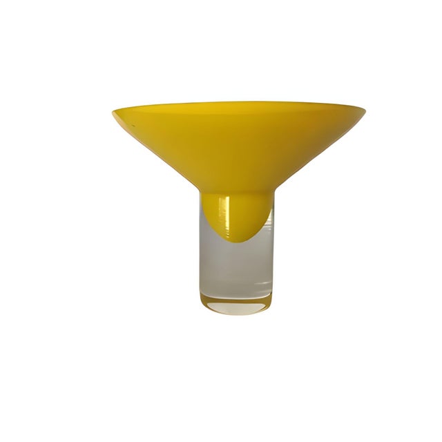 Mid 20th Century Pair of Yellow Murano Glass Stem Dish Candlestick Holders, Pair For Sale - Image 4 of 11