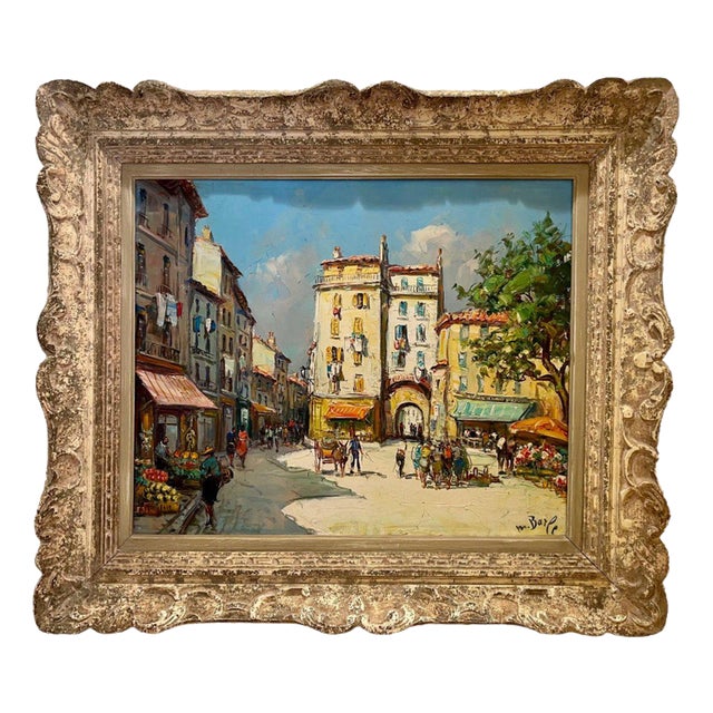 Maurice Barle, Market in Hyères in Provence, Oil Painting For Sale