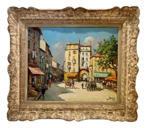 Maurice Barle, Market in Hyères in Provence, Oil Painting