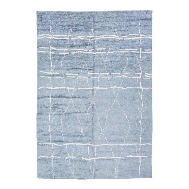 2010s Gray Modern Moroccan Style Handmade Geometric Wool Rug For Sale