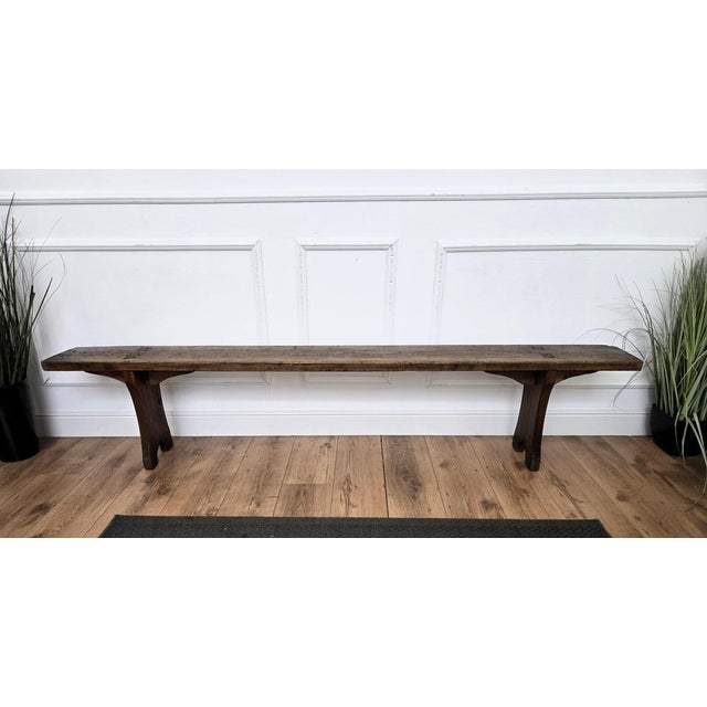 Brown Antique Rustic Italian Wooden Bench, 1890s For Sale - Image 8 of 10