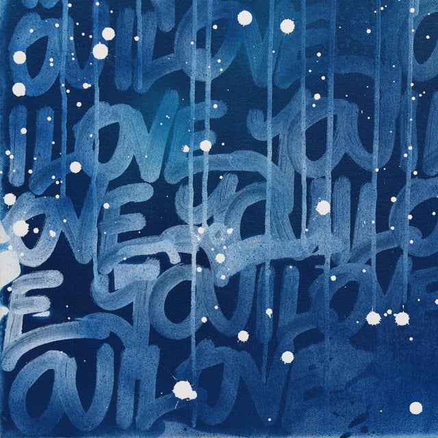 2020s The Blue Lagoon - Original Blue Abstract Mixed Media Street Art Painting on Canvas For Sale - Image 5 of 9