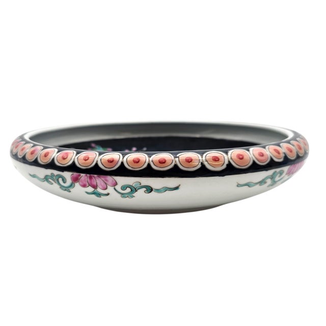 Nippon-Style Moriage 11-Inch Black-Ground Bowl With Birds and Peonies For Sale - Image 10 of 17
