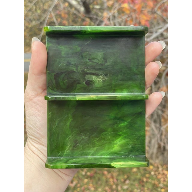 Mid-Century Modern Mid- Century (112 Grams) Green Marbelized Swirl Catalin Bakelite Poker Card Deck Holder 20th C. For Sale - Image 3 of 18