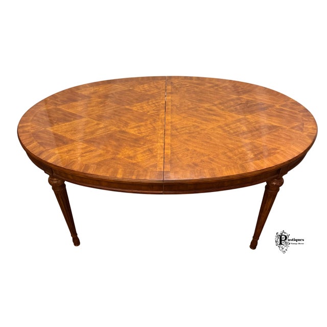 Wood Vintage Drexel Heritage Laurette Collection French Provincial Style Mahogany Parquet Extension Dining Table For Sale - Image 7 of 12