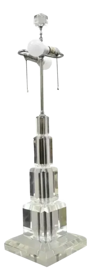 Mid Century Modern Large Stacked Lucite Acrylic Skyscraper Table Lamp by Art-Vue